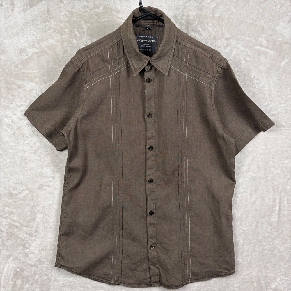 Angelo Litrico Mens Brown 100% Linen SS Shirt Size M Preppy Summer Vacation